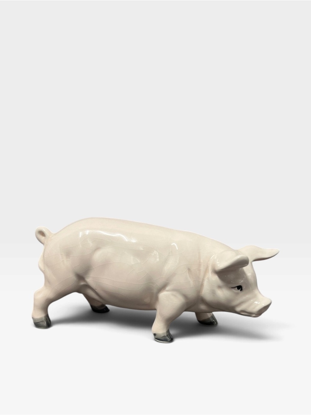 Vintage Ceramic Pig Figurine in Cream and Gray